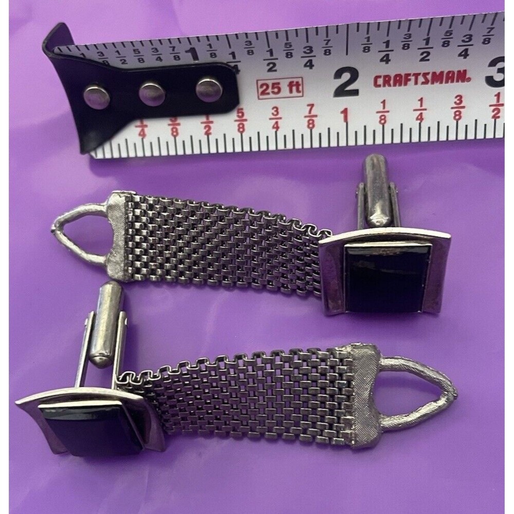 Black Onyx Chain Mesh Cuff Links Unmarked